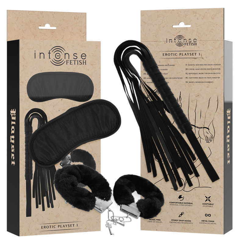 INTENSE FETISH - PLAYSET EROTICO 1 CON MANETTE, MASCHERA CIECA E FLOGGER