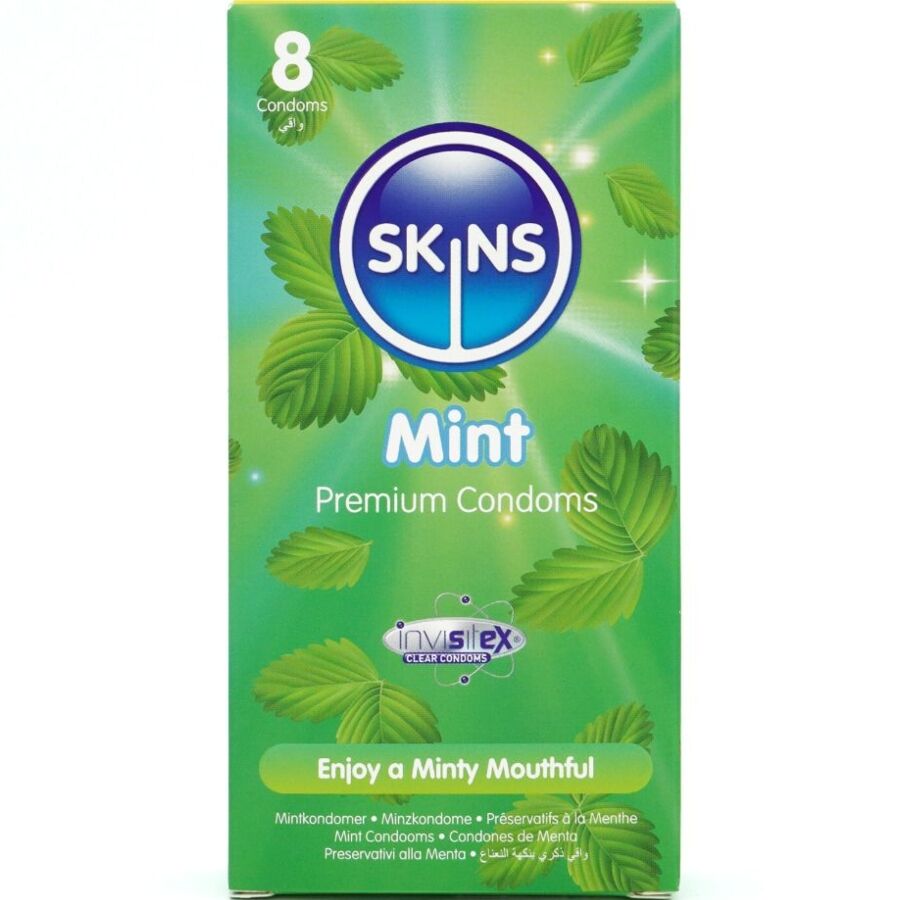 SKINS - PRESERVATIVI PREMIUM ALLA MENTA CONFEZIONE DA 8 SKINS - PRESERVATIVI PREMIUM ALLA MENTA CONFEZIONE DA 8