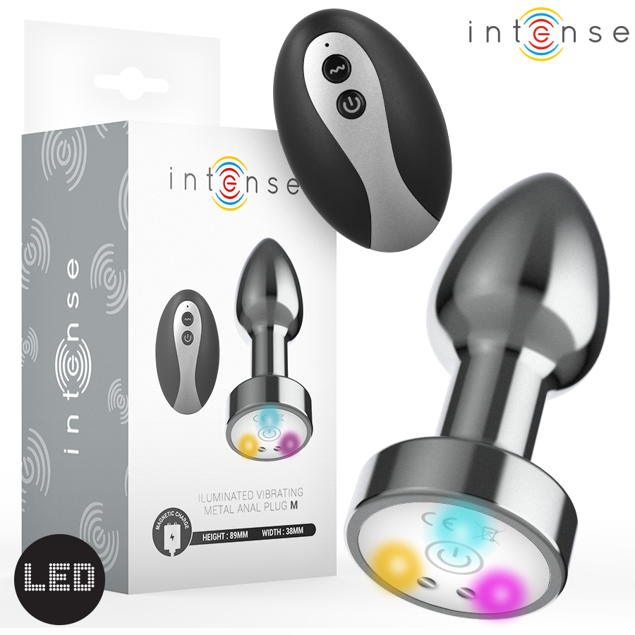 INTENSE - PLUG ANALE VIBRANTE IN METALLO CON LUCI LED E TELECOMANDO - TAGLIA M INTENSE - PLUG ANALE VIBRANTE IN METALLO CON LUCI LED E TELECOMANDO - TAGLIA M