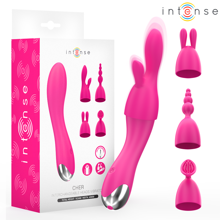 INTENSE - CHER VIBRATORE CON TESTINE INTERCAMBIABILI INTENSE - CHER VIBRATORE CON TESTINE INTERCAMBIABILI