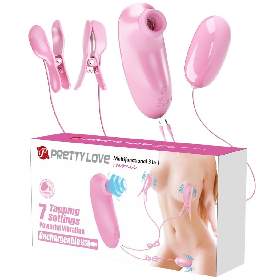 PRETTY LOVE - IMONIE SET MULTIFUNZIONALE 3 IN 1 CON VENTOSA, CAPEZZOLI E CLITORIDE PRETTY LOVE - IMONIE SET MULTIFUNZIONALE 3 IN 1 CON VENTOSA, CAPEZZOLI E CLITORIDE