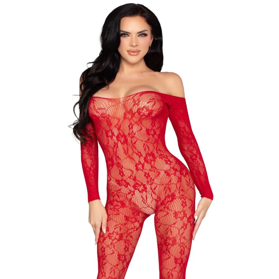 LEG AVENUE - 89366 BODYSTOCKING IN PIZZO ROSSO - TAGLIA UNICA LEG AVENUE - 89366 BODYSTOCKING IN PIZZO ROSSO - TAGLIA UNICA