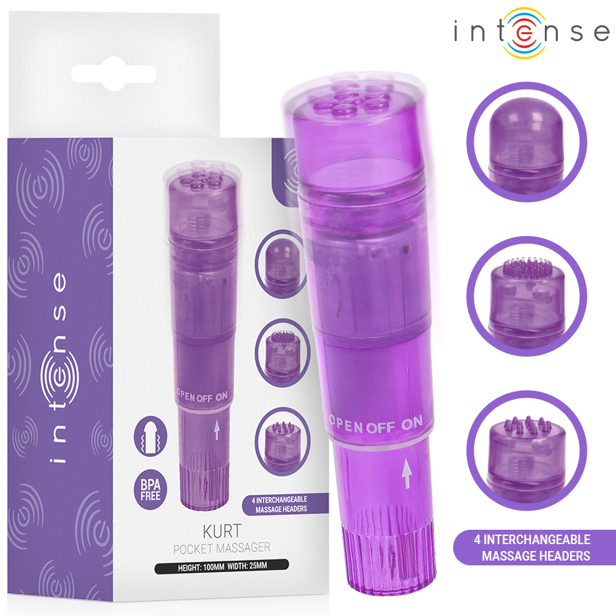 INTENSE - MINI MASSAGGIATORE KURT CON 4 TESTINE INTERCAMBIABILI VIOLA INTENSE - MINI MASSAGGIATORE KURT CON 4 TESTINE INTERCAMBIABILI VIOLA