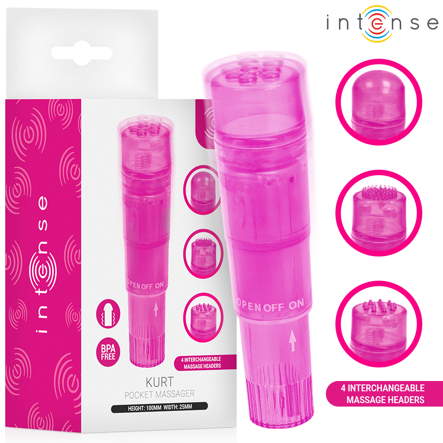 INTENSO - MINI MASSAGGIATORE KURT CON 4 TESTINE INTERCAMBIABILI ROSA INTENSO - MINI MASSAGGIATORE KURT CON 4 TESTINE INTERCAMBIABILI ROSA
