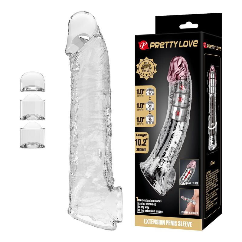 PRETTY LOVE - MANICOTTO REGOLABILE PER L'ESTENSIONE DEL PENE 26 CM Ø 4 CM TRASPARENTE PRETTY LOVE - MANICOTTO REGOLABILE PER L'ESTENSIONE DEL PENE 26 CM Ø 4 CM TRASPARENTE