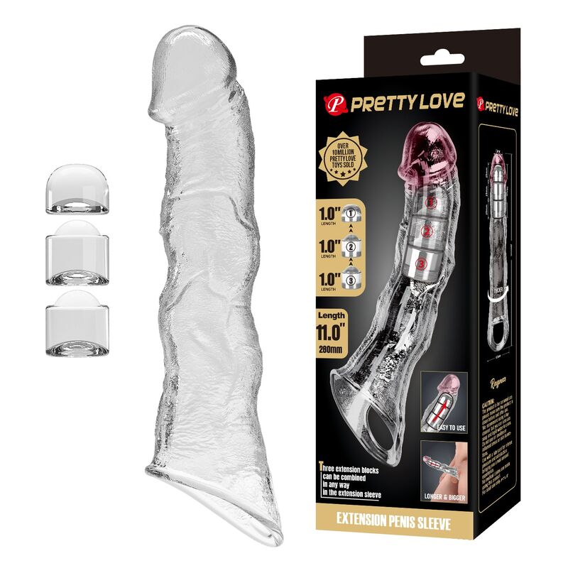 PRETTY LOVE - MANICOTTO REGOLABILE PER L'ESTENSIONE DEL PENE 28 CM Ø 4,5 CM TRASPARENTE PRETTY LOVE - MANICOTTO REGOLABILE PER L'ESTENSIONE DEL PENE 28 CM Ø 4,5 CM TRASPARENTE