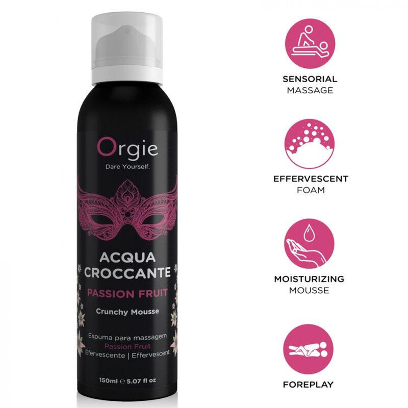 ORGIE - ACQUA CROCCANTE MOUSSE DA MASSAGGIO CROCCANTE AL FRUTTO DELLA PASSIONE 150 ML ORGIE - ACQUA CROCCANTE MOUSSE DA MASSAGGIO CROCCANTE AL FRUTTO DELLA PASSIONE 150 ML