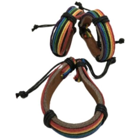 PRIDE - BRACCIALE IN PELLE MARRONE LGBT FLAG